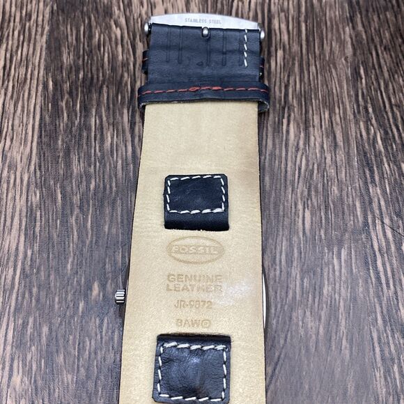Fossil Watch JR9872 Black Leather Band With Red ombré Dial New Battery - Picture 3 of 12